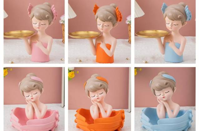  ตุ๊กตาสาวน้อยถือถาด ถาดใส่ของเอนกประสงค์ งานเรซิ่นนำเข้า