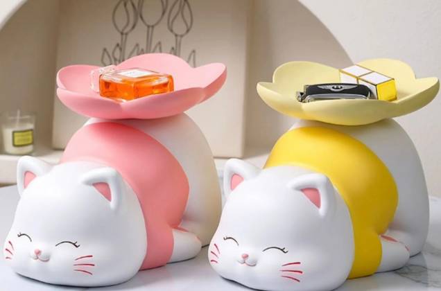 ตุ๊กตาน้องแมว มีถาดใส่ของ งานเรซิ่นนำเข้า